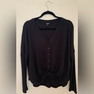 a.n.a Women's Black Button-Down Top With Tie Waistband